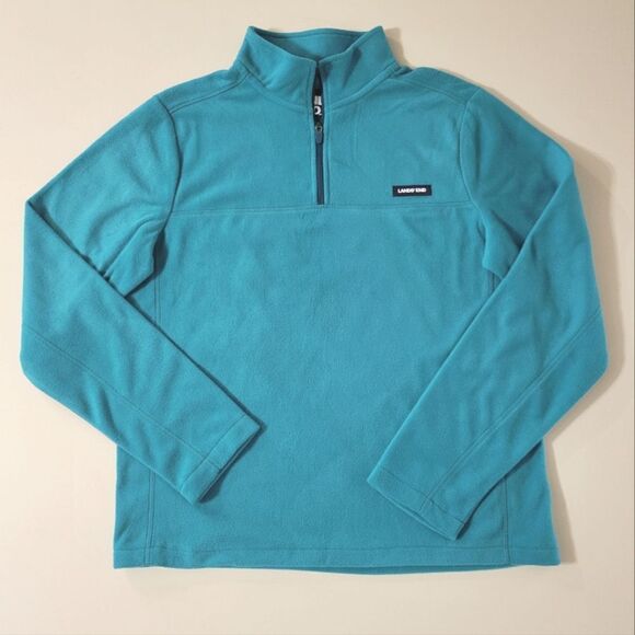 Lands' End Men's Teal Fleece Quarter Zip Pullover Sweatshirt Jacket - Picture 2 of 15